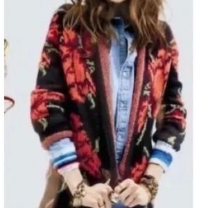 Free People Floral Rose Flower Power Wool Blend Long Cardigan
